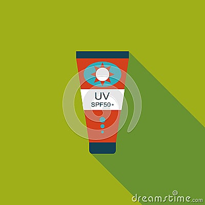 Sunscreen flat icon with long shadow Vector Illustration