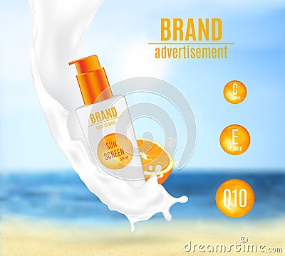 Sunscreen milk with citrus extract Vector Illustration