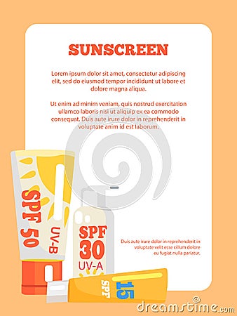 Sunscreen Poster Depicting Various Lotions Vector Illustration