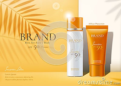 Sunscreen products set ads Cartoon Illustration