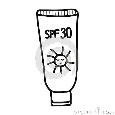 Sunscreen sketch. Vector doodle hand drawn illustration icon. Summer related object. Vector Illustration