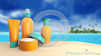 Sunscreen in a tropical beach Stock Photo