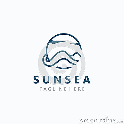 Sun sea wave Logo design creative premium sun beach logo icon vector template Vector Illustration