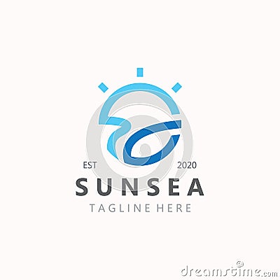 Sun sea wave Logo design creative premium sun beach logo icon vector template Vector Illustration