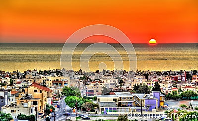 Sunset above the city of Paphos Stock Photo