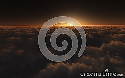 Sunset above clouds Stock Photo