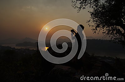 Sunset above Mekong River Editorial Stock Photo