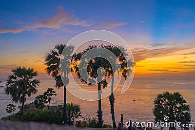 sunset above sugar palm around Promthep cape viewpoint Editorial Stock Photo