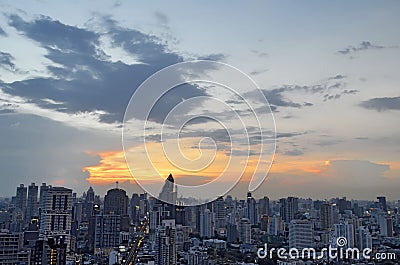 Sunset above Sukhumvit buildings in Bangkok Editorial Stock Photo