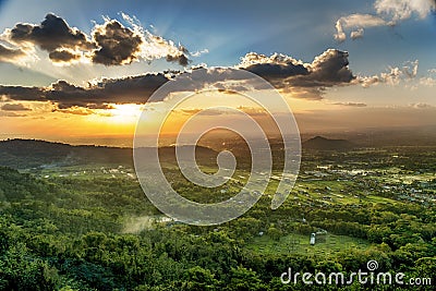 Sunset above town of Jogjakarta , Jawa, Indonesia Stock Photo