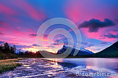 Sunset above Vermilion Lakes, Banff National Park Stock Photo