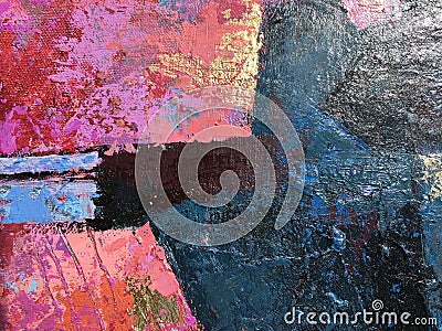 Sunset abstract painting art with natural acrylic textures on the canvas. Stock Photo