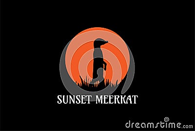 Sunset African Sunset Sunrise Standing Meerkat Silhouette Logo Cartoon Illustration