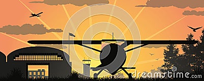 Sunset at the airfield Vector Illustration