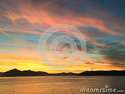 Sunset with Alaskan view Stock Photo