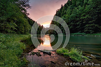 Sunset along the banks of Dunajec river Stock Photo