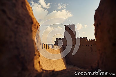 Sunset at the ancient fortress of Kunya Ark in Khiva Stock Photo