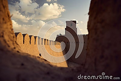 Sunset at the ancient fortress of Kunya Ark in Khiva Stock Photo