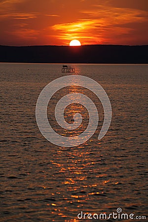 Sunset with angler pier at Lake Balaton, Hungary Stock Photo