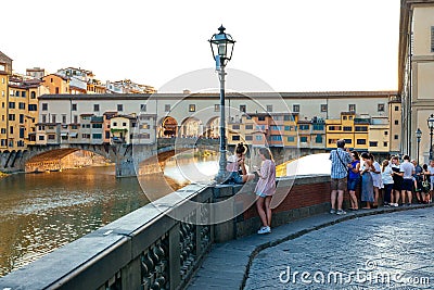 Sunset in the area on Ponte Vecchio, Firenze - Florence Editorial Stock Photo