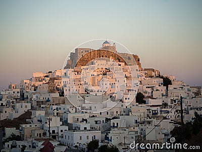 Sunset in Astypalaia ,Greece with a close up of the castle and t Stock Photo