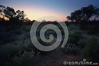 Sunset in the Australian Outback, Kgalagadi Transfrontier Park Cartoon Illustration