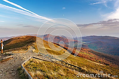 Sunset in the autumn in the mountains. Panorama Bieszczady National Park Stock Photo