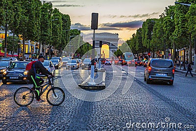 Sunset Champs Elysees Editorial Stock Photo