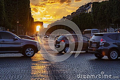 Sunset Champs Elysees Editorial Stock Photo