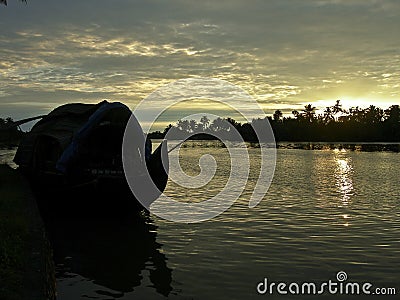 Sunset on Backwaters in Kerala India Stock Photo