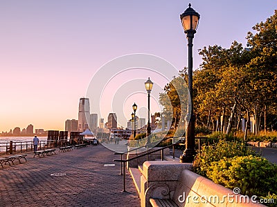 Sunset at Battery Park in New York Stock Photo