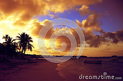 Sunset at Bavaro beach, Punta Cana, Dominican Republic Stock Photo