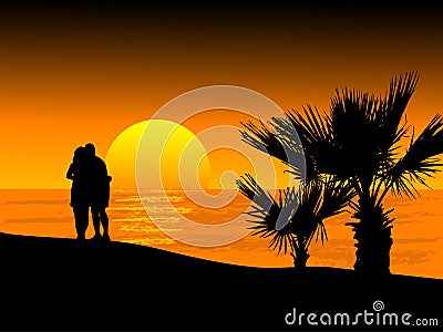 Sunset on the beach Vector Illustration