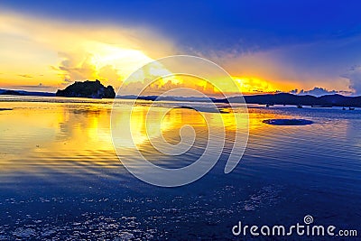 Sunset on beach beautiful at Baan Koh Teab Stock Photo