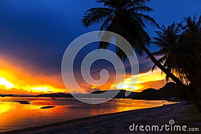Sunset on beach beautiful with twilight at Baan Koh Teab Stock Photo