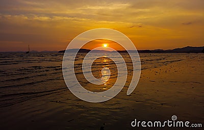 Sunset at the beach. The beauty of a tropical beach Thailand sunrise at the beach. beach sand Ao Nang, Krabi, Thailand Stock Photo