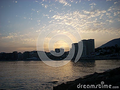 Sunset on the beach in Fuengirola Malaga Stock Photo