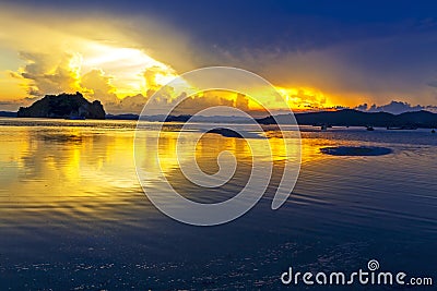 Sunset on beach idyllic at Baan Koh Teab Stock Photo