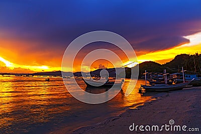 Sunset on beach idyllic with twilight at Baan Koh Teab Stock Photo