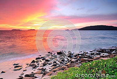 Sunset at the beach in Kota Kinabalu Sabah Borneo Stock Photo