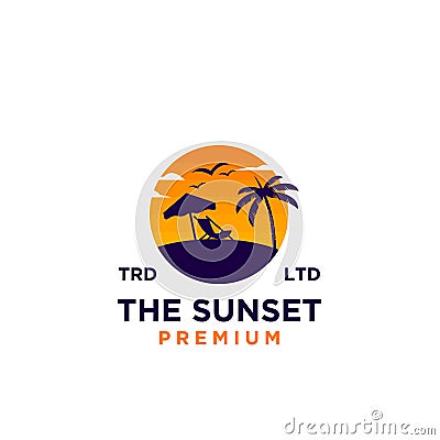 Sunset beach logo design illustration Vector Illustration