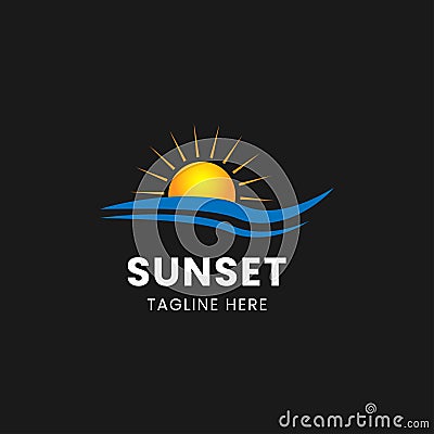 Sunset beach logo design template Stock Photo