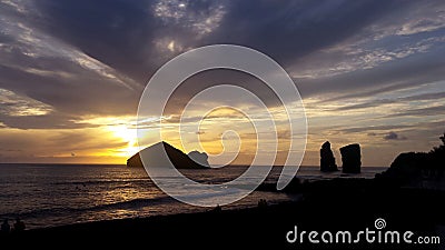 Sunset on the beach of Mosteiros - Azores Stock Photo
