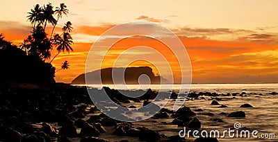 Sunset at a beach in Samoa Stock Photo