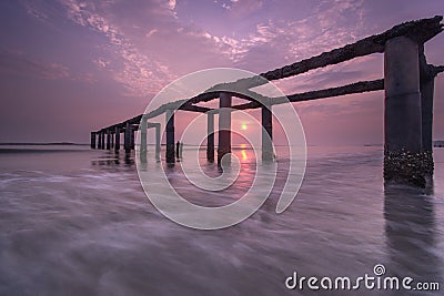 Sunset at beach sea ocean sun Stock Photo