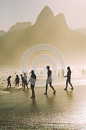 Sunset Beach Silhouettes Ipanema Rio de Janeiro Brazil Editorial Stock Photo