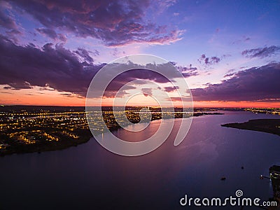 Sunset with beautiful colors and lake reflections Stock Photo