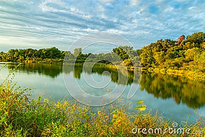 Sunset with beautiful skyline over Ed Zorinsky lake Omaha Nebraska Stock Photo