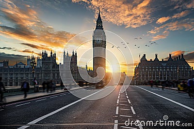 Sunset behind the Big Ben clocktower in London, United Kingdom Stock Photo