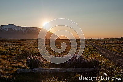 Sunset behind a mountain in Iceland Stock Photo